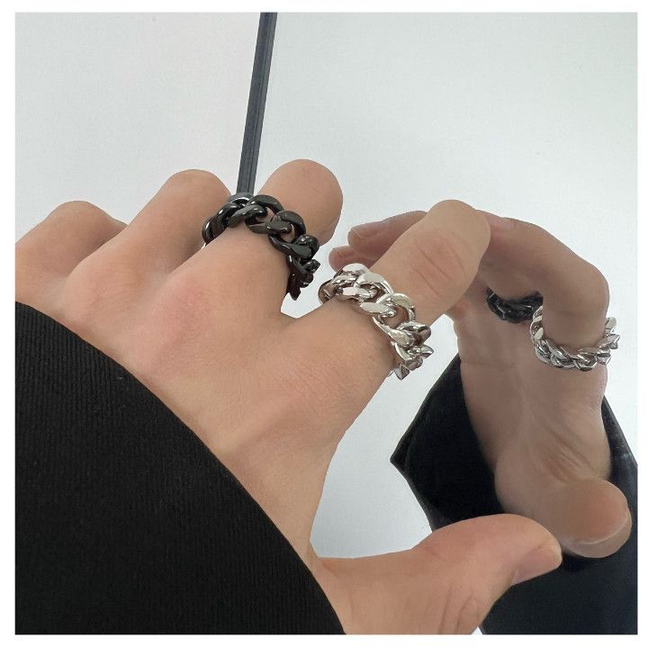 Jewelry Linked Ring Set ( Black / Silver ) Size ONE SIZE - 2 Thumbnail