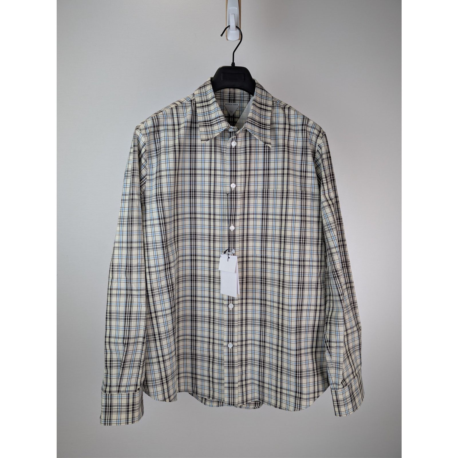 Bottega Veneta o1rshd1 Bold Check Composition Cotton Shirt Chalk / Fondant Size US M / EU 48-50 / 2 - 1 Thumbnail
