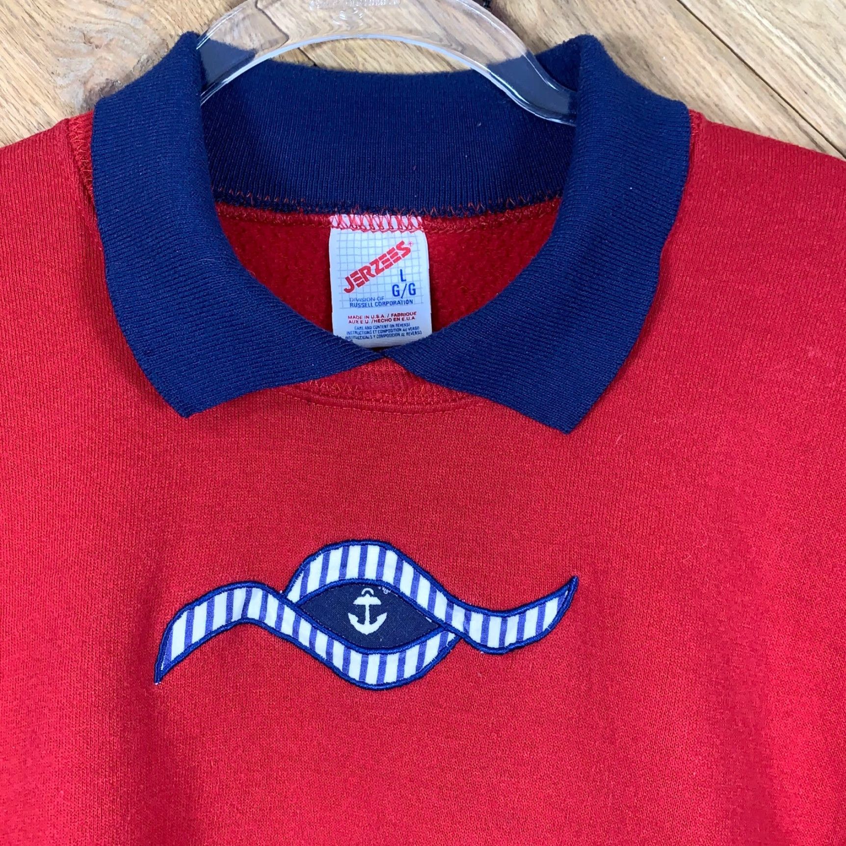 Jerzees VINTAGE Jerzees Pullover Sweater Shirt Women L Red Sailing Lighthouse Collared Size L / US 10 / IT 46 - 2 Thumbnail