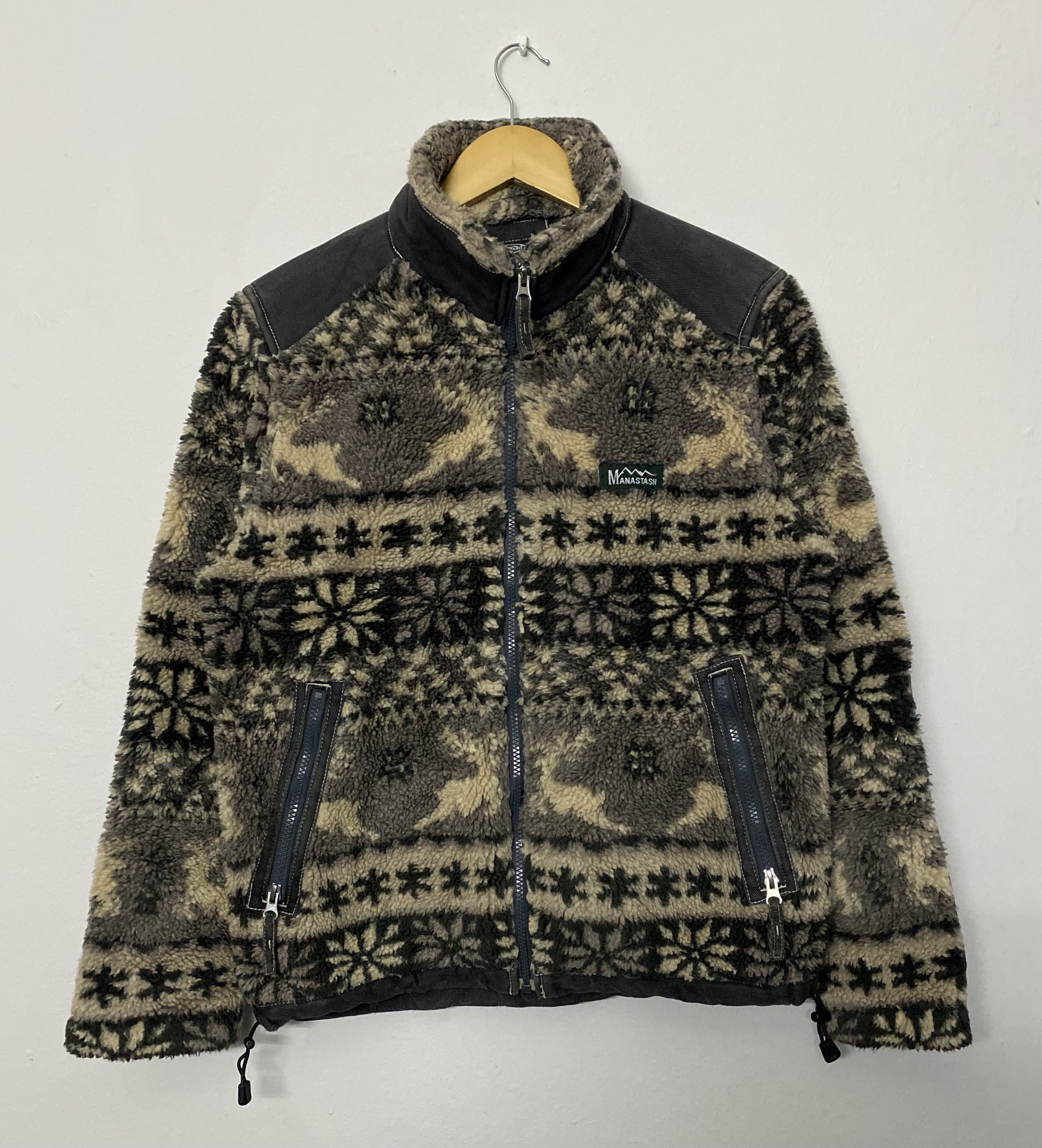 Manastash Vtg Manastash Deep Pile Sherpa Fleece Nordic Reindeer Jacket Size US M / EU 48-50 / 2 - 16 Thumbnail