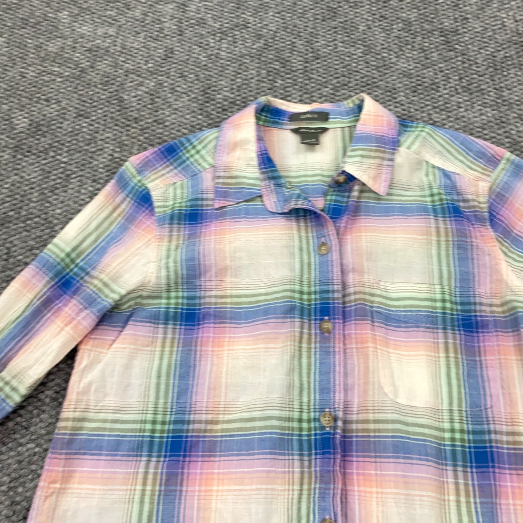 Eddie Bauer Eddie Bauer Womens Shirt Top Small Ivory Plaid Button Up Pocket Regular Fit Size M / US 6-8 / IT 42-44 - 2 Thumbnail