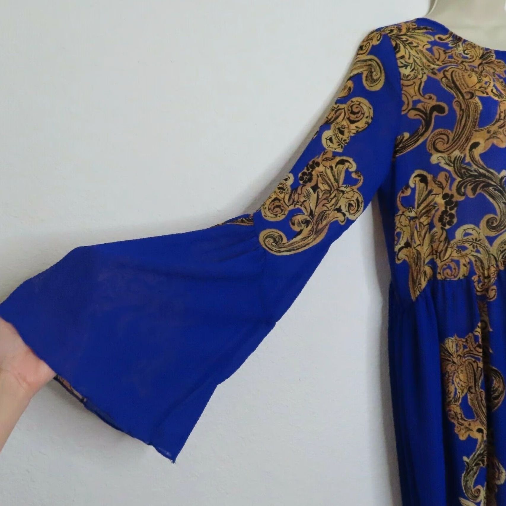 Free People Free People Women Small Symphony Slip Dress OB721476 Blue Gold Scroll Size S / US 4 / IT 40 - 3 Thumbnail