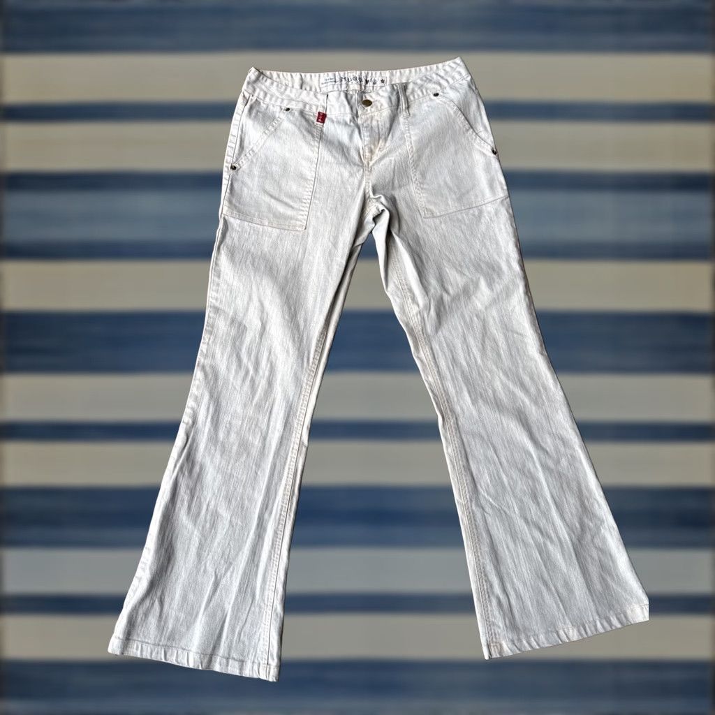 Vintage VINTAGE Mudd Jeans Flare Pants Womens 11x29 Beige Cotton Blend 90s Punk Khakis Size 32" / US 10 / IT 46 - 1 Thumbnail