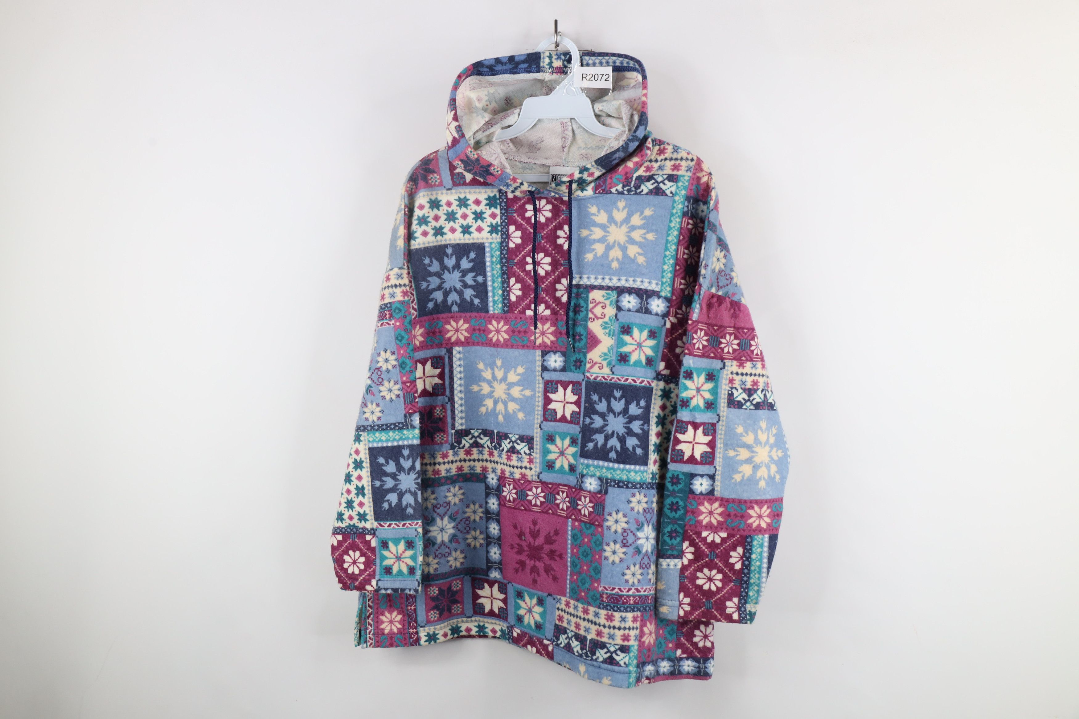 Vintage Vintage 90s Streetwear Snowflake Fair Isle Fleece Hoodie USA Size M / US 6-8 / IT 42-44 - 1 Thumbnail
