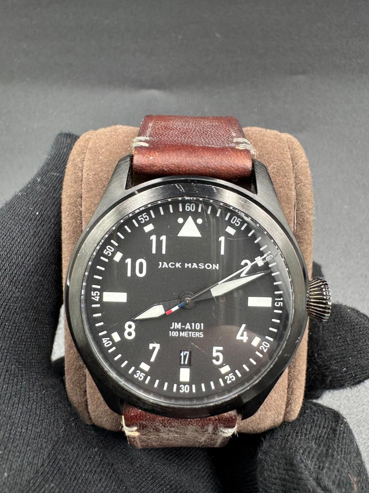 Other Jack Mason JM-A101 Aviation Black PVD Pilot Watch Leather St Size ONE SIZE - 2 Thumbnail