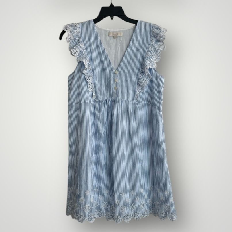 Gap Loft Women's Striped Eyelet Button Ruffle Swing Dress M Size M / US 6-8 / IT 42-44 - 1 Thumbnail