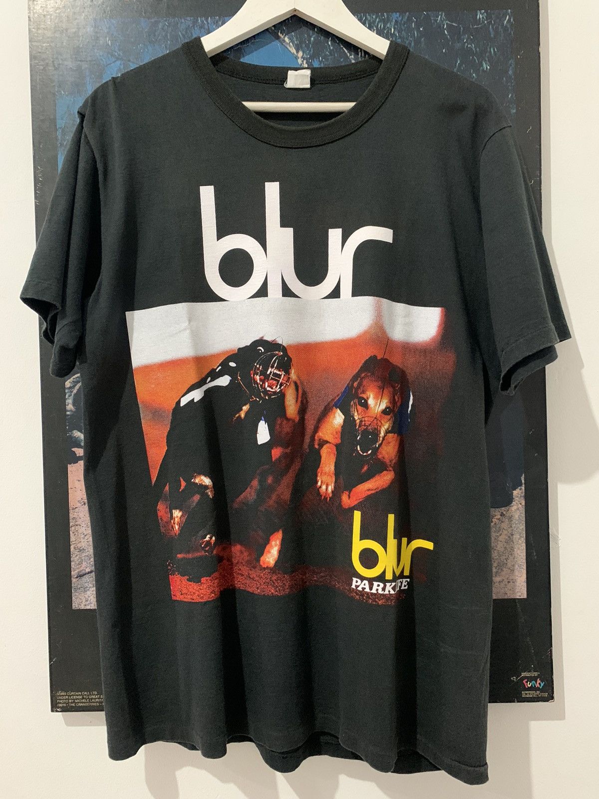 image of Band Tees x Rock Tees 90's Bootleg Blur Parklife Uk Tour in Faded Black, Men's (Size Large)