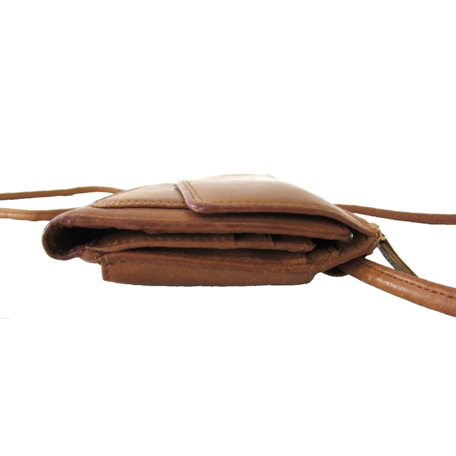 Fossil VINTAGE Fossil Brown Leather Crossbody Satchel Wallet Purse 100% Leather Trifold Small Size ONE SIZE - 5 Thumbnail