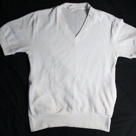 Other Vintage 70s Terry Cloth V-Neck T-Shirt Top Hippie Tennis Size S / US 4 / IT 40 - 2 Thumbnail