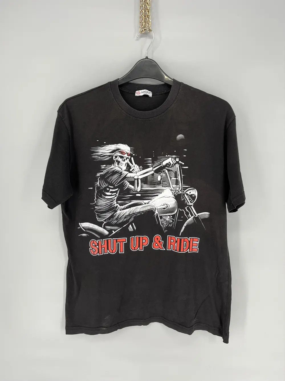 Harley Davidson Vintage 90s Skull on a Bike " SHUT UP RIDE " Horror Tee 90s Size US XL / EU 56 / 4 - 1 Thumbnail