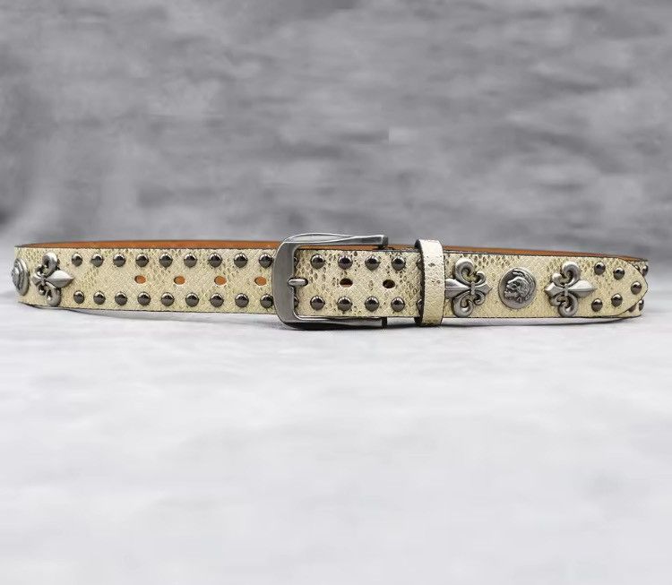 Japanese Brand 115 cm Y2K Leather Rivet Belt Golden Cross Size ONE SIZE - 3 Thumbnail