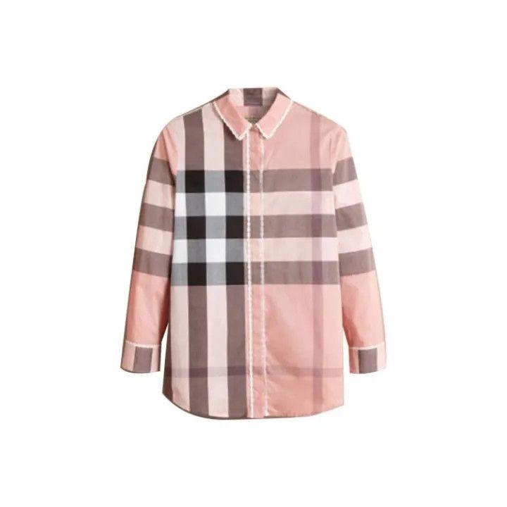Burberry Burberry Pink Lace Trim Plaid Long Sleeve Shirt 0079 Size XS / US 0-2 / IT 36-38 - 1 Thumbnail