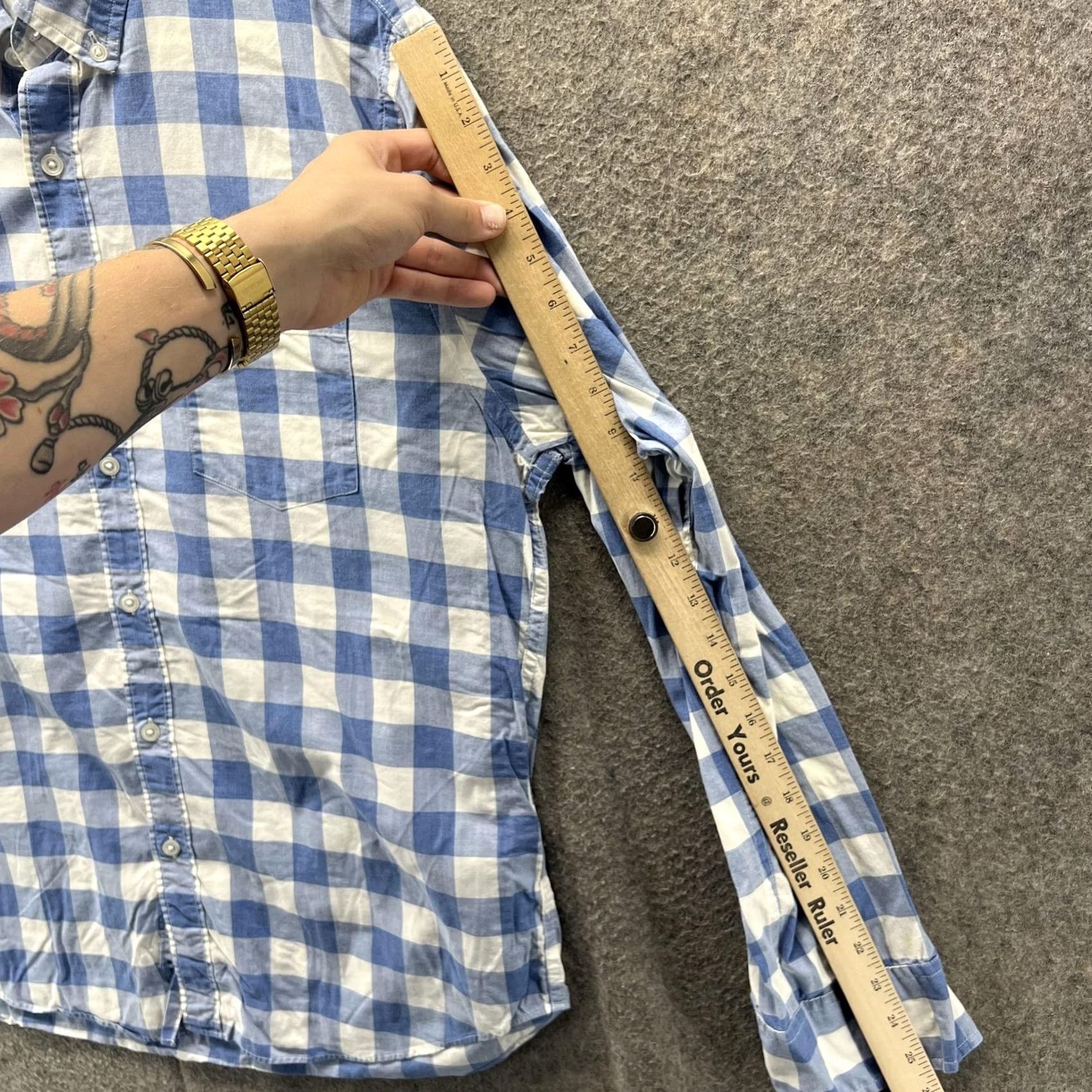 J.Crew J.Crew Shirt Mens L Blue White Gingham Heathered Cotton Button-Down Casual Pocketed Long Sleeve Size US L / EU 52-54 / 3 - 4 Thumbnail