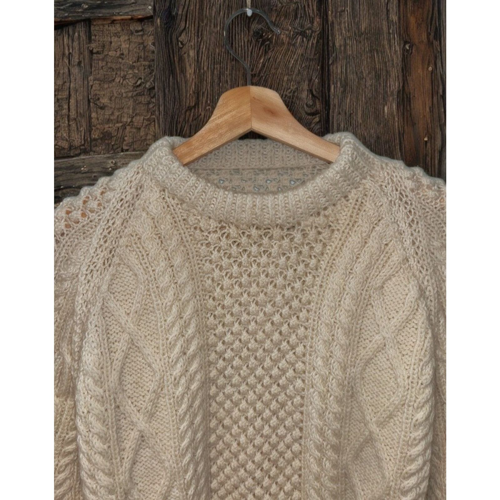 Other Aran Irish Wool Sweater L Fisherman Cable Knit Chunky Cream Size US L / EU 52-54 / 3 - 2 Thumbnail