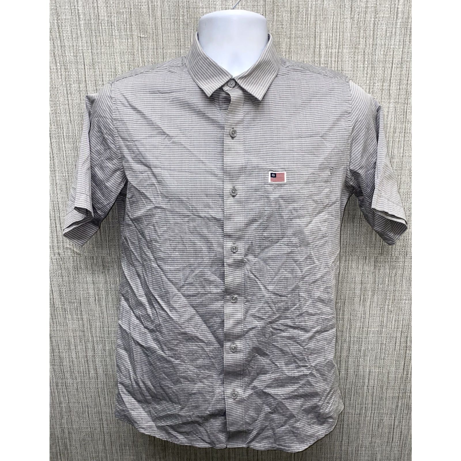 TravisMathew Travis Mathew Shirt Mens Gray Striped Short Sleeve Button Front Size S Size US S / EU 44-46 / 1 - 2 Thumbnail