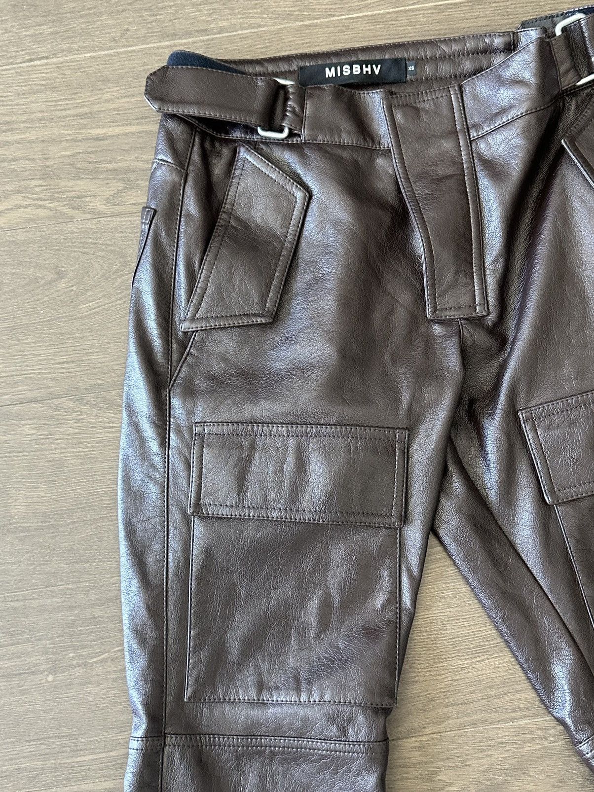 Misbhv Misbhv Brown Vegan Leather Biker Pants Size US 30 / EU 46 - 3 Thumbnail