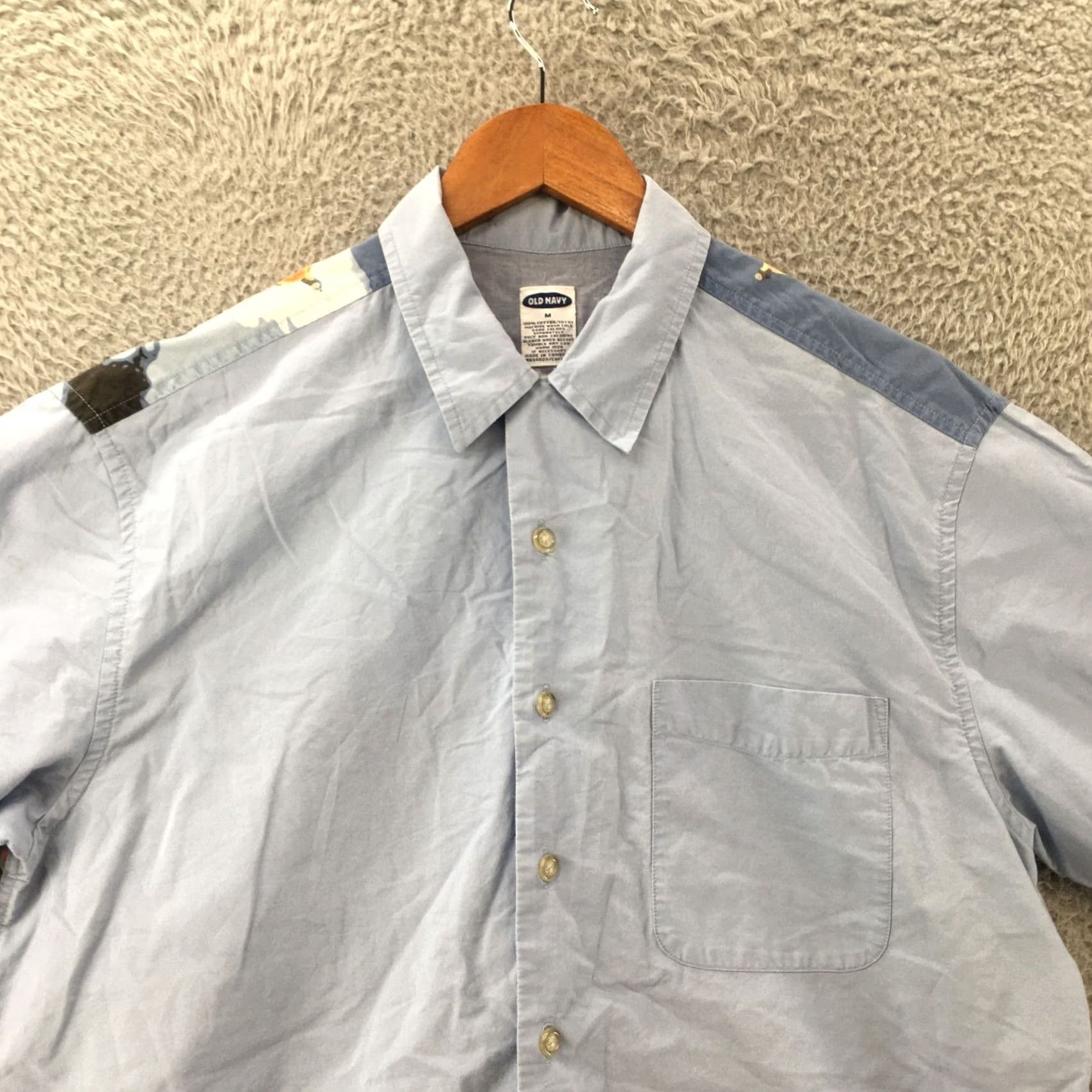Old Navy Old Navy Button Up Shirt Mens M Blue Cotton Short Sleeve Collared Casual Tropical Size US M / EU 48-50 / 2 - 2 Thumbnail
