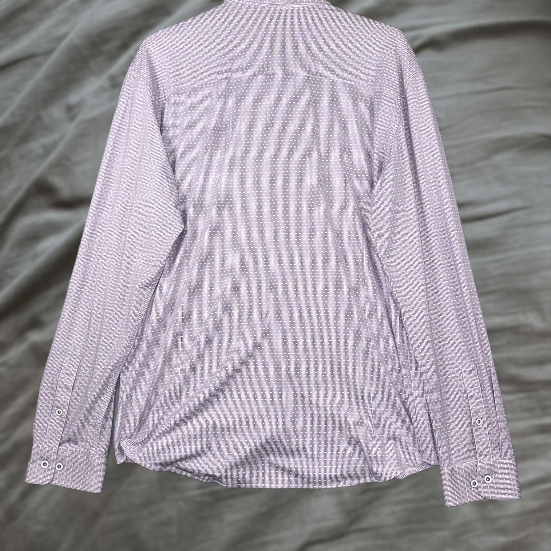 Vintage Buttercloth Shirt Mens 2XL Purple Geometric Slim Fit Stretch Dress Long Sleeve Size 48R - 1 Thumbnail