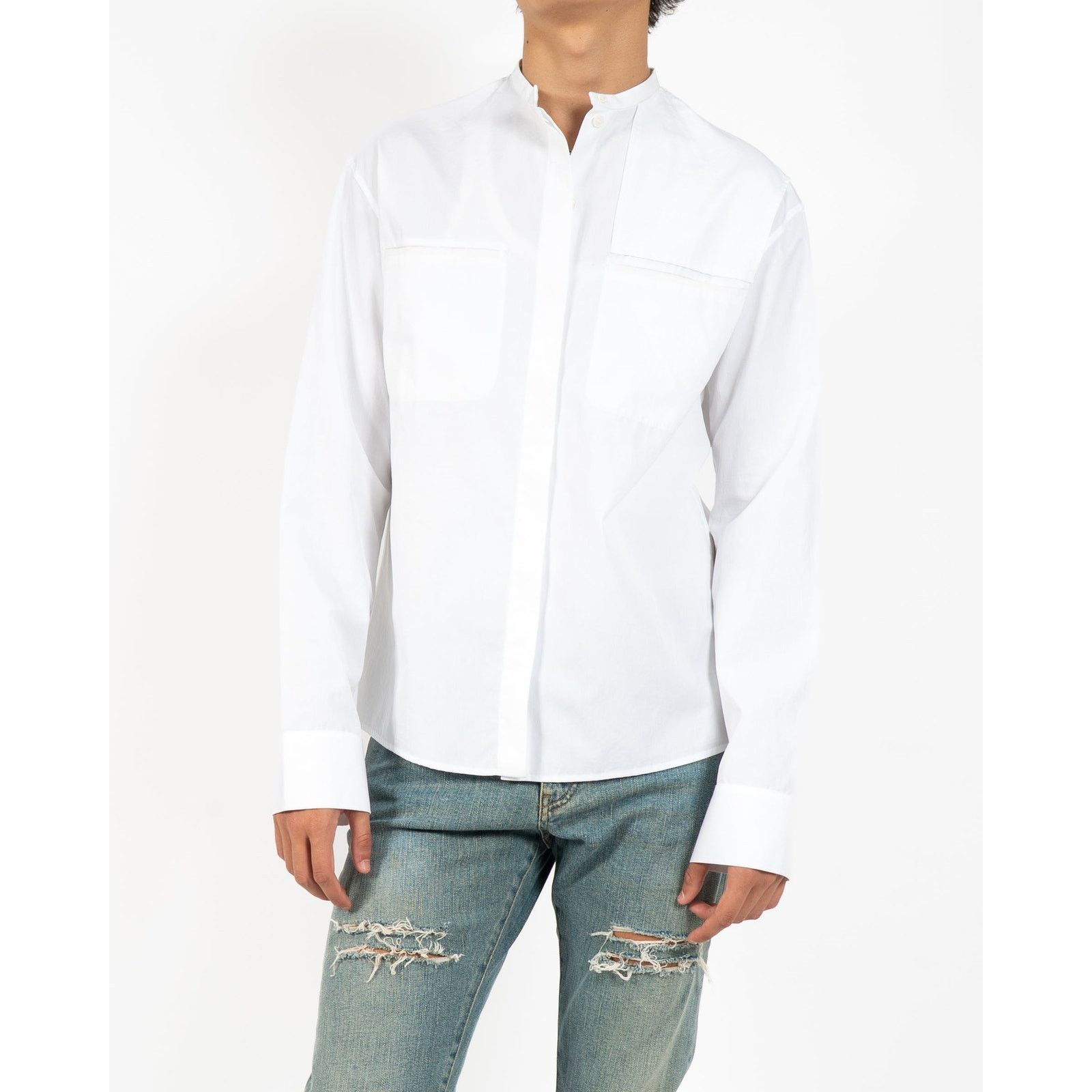 Haider Ackermann FW18 Mandarin Military Shirt in White Cotton Size US S / EU 44-46 / 1 - 7 Thumbnail