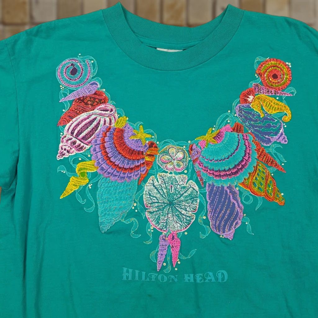 Vintage VINTAGE Oneita T-Shirt Shirt Men L Blue 90s Beach Retro Graphic Print Summer Hilton Head USA Size US L / EU 52-54 / 3 - 1 Thumbnail