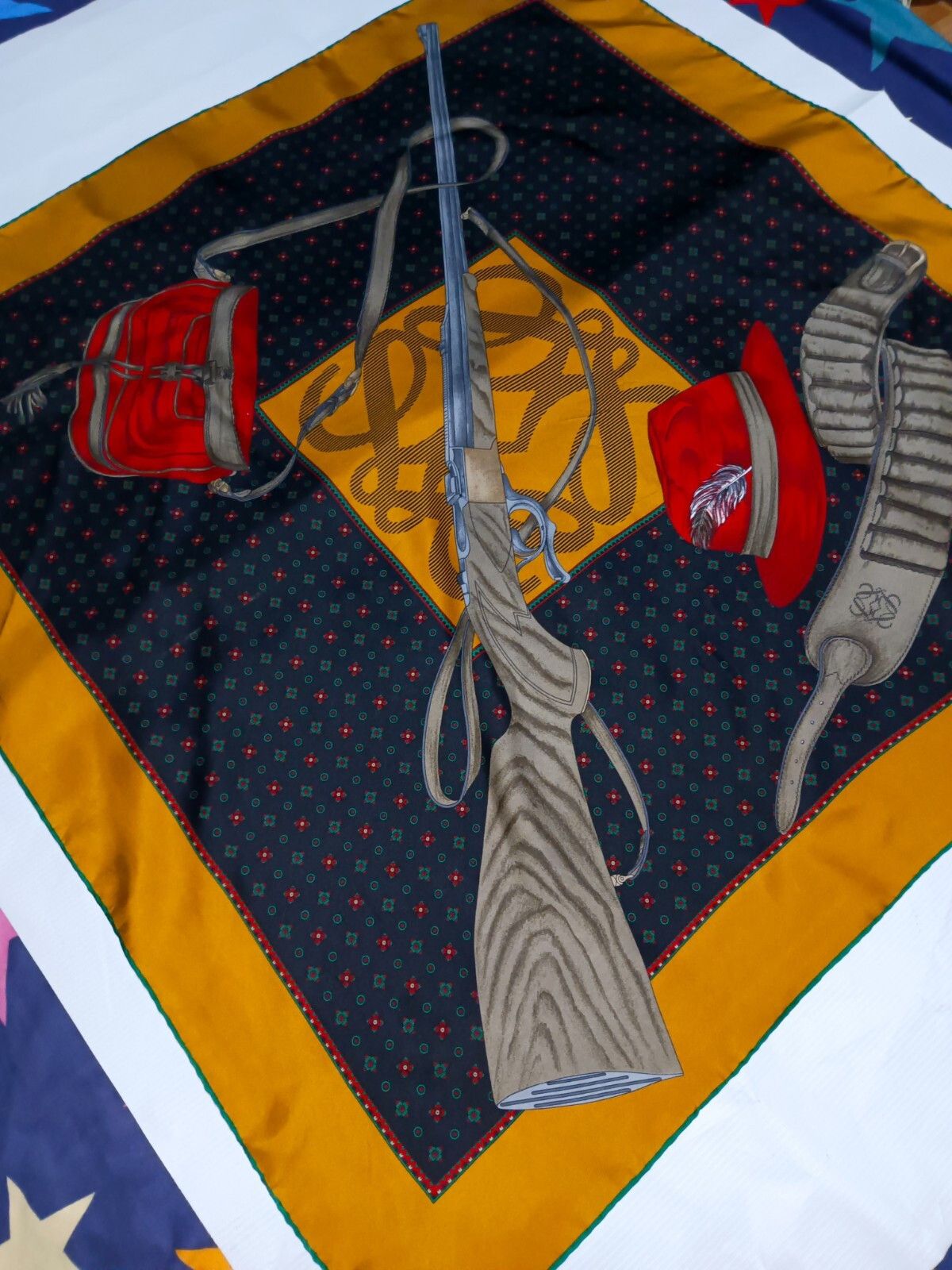 Loewe LOEWE MADRID 1846 ITALY Hunting Rifle Vintage Silk Scarf Size ONE SIZE - 3 Thumbnail