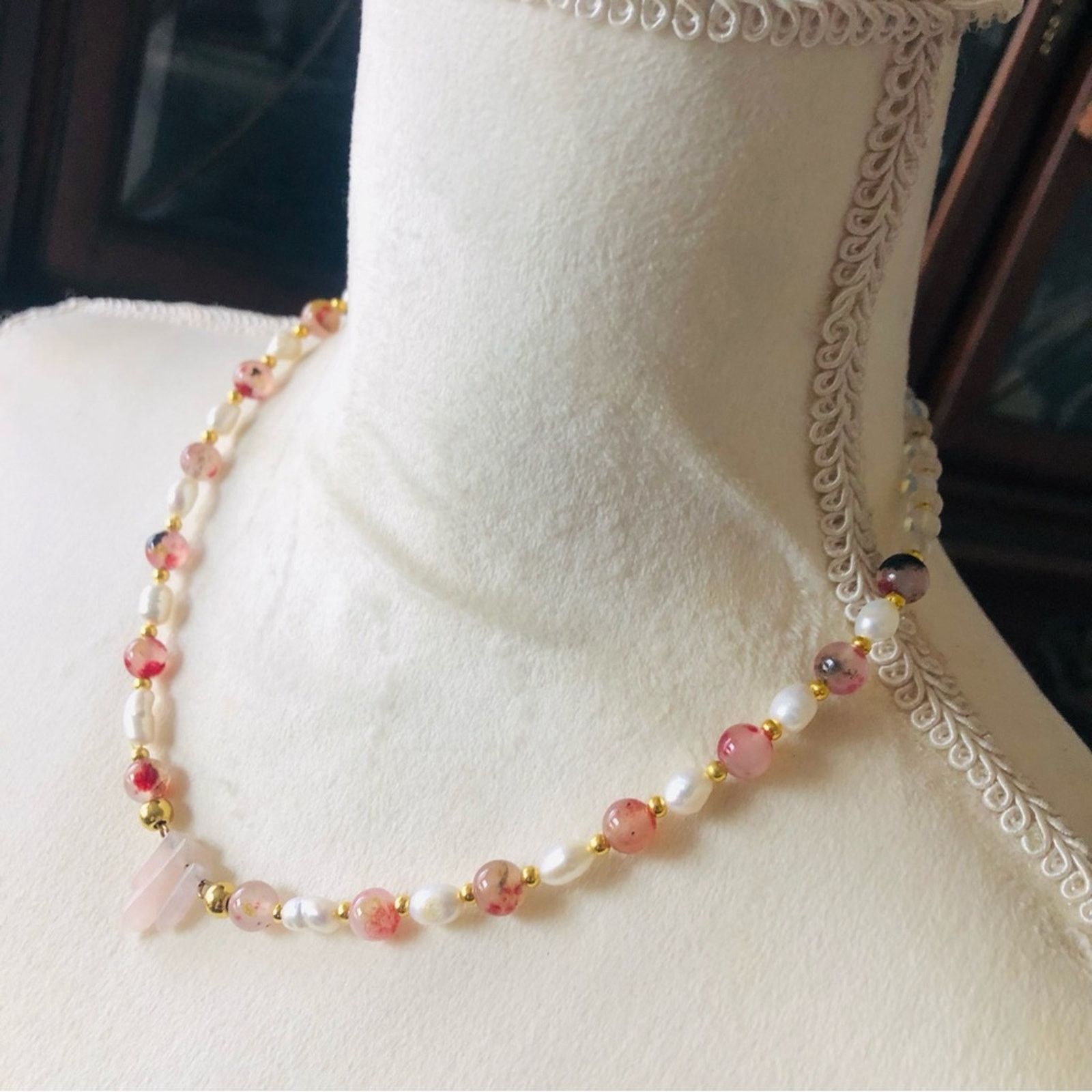Handmade Handcrafted genuine pink quartz pink tourmaline pearl neckla Size ONE SIZE - 3 Thumbnail