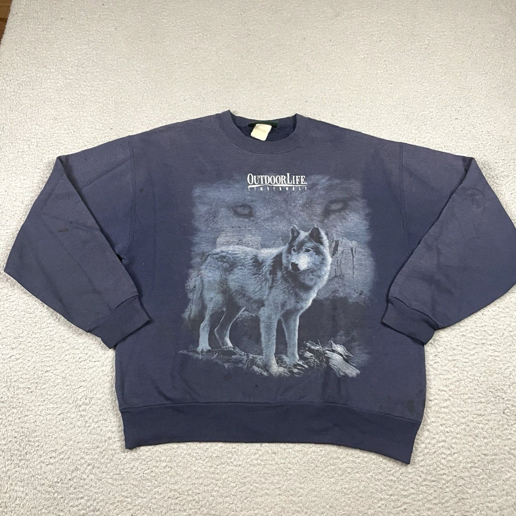 Vintage VINTAGE Outdoor Life Wolf Sweatshirt Adult L Blue 1990s Distressed Faded Size L Mens Size US L / EU 52-54 / 3 - 2 Thumbnail