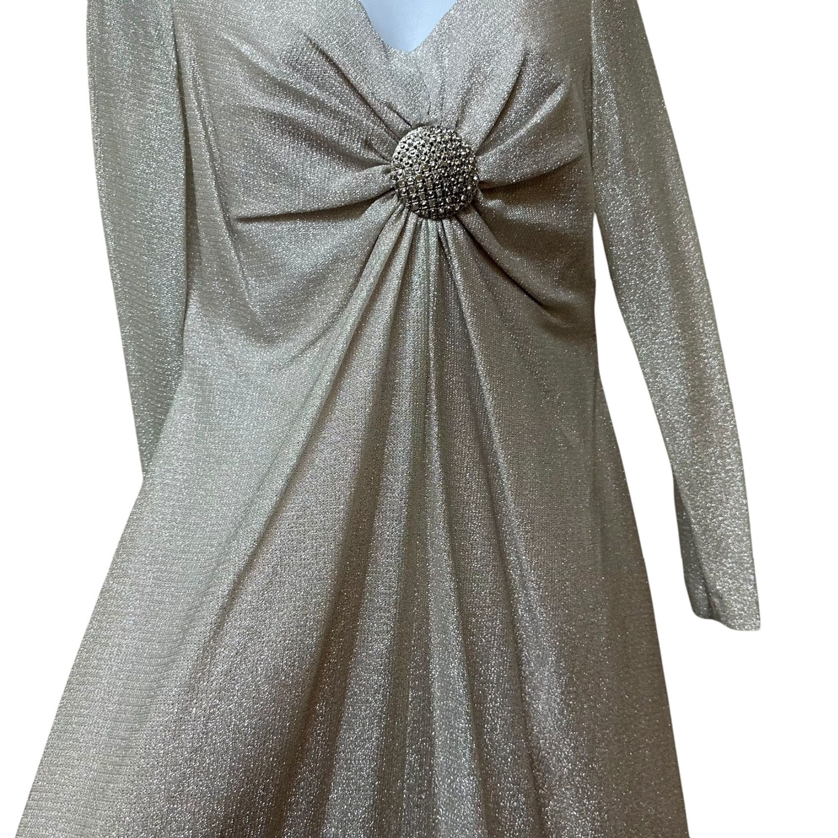 Vintage VINTAGE Silver Metallic Rhinestone Brooch Empire Gown Dress Women's Size M Eveningwear Size 4XL / US 24-26 - 2 Thumbnail