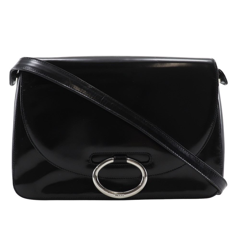 Prada Prada One Shoulder Patent Leather Shoulder Bag Enamel Shoulder Bag in Black, Women's