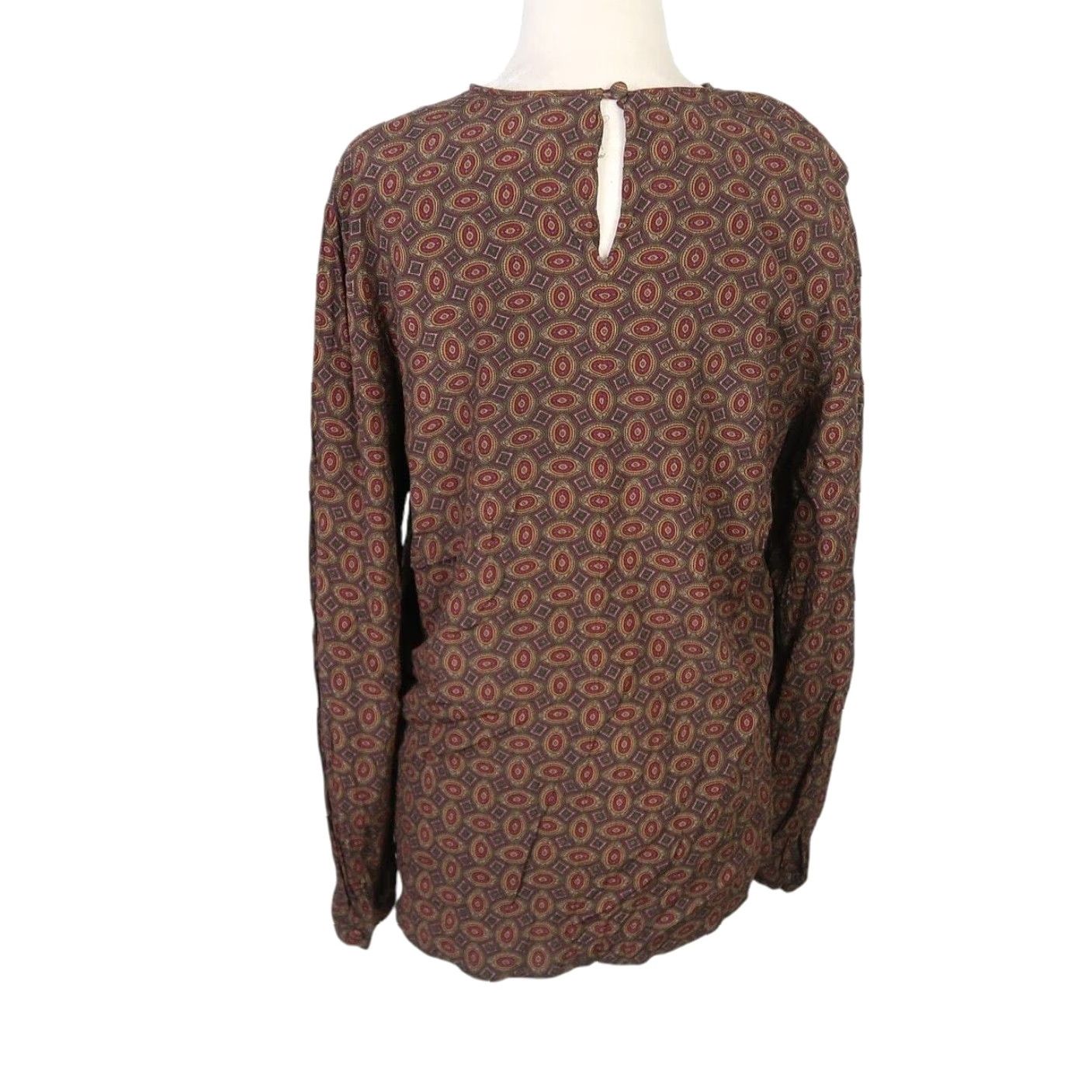 Vintage VINTAGE 90s Geometric Scarf Print Long Sleeve Blouse Top Brown Red Women 12 Regular Size XL / US 12-14 / IT 48-50 - 4 Thumbnail