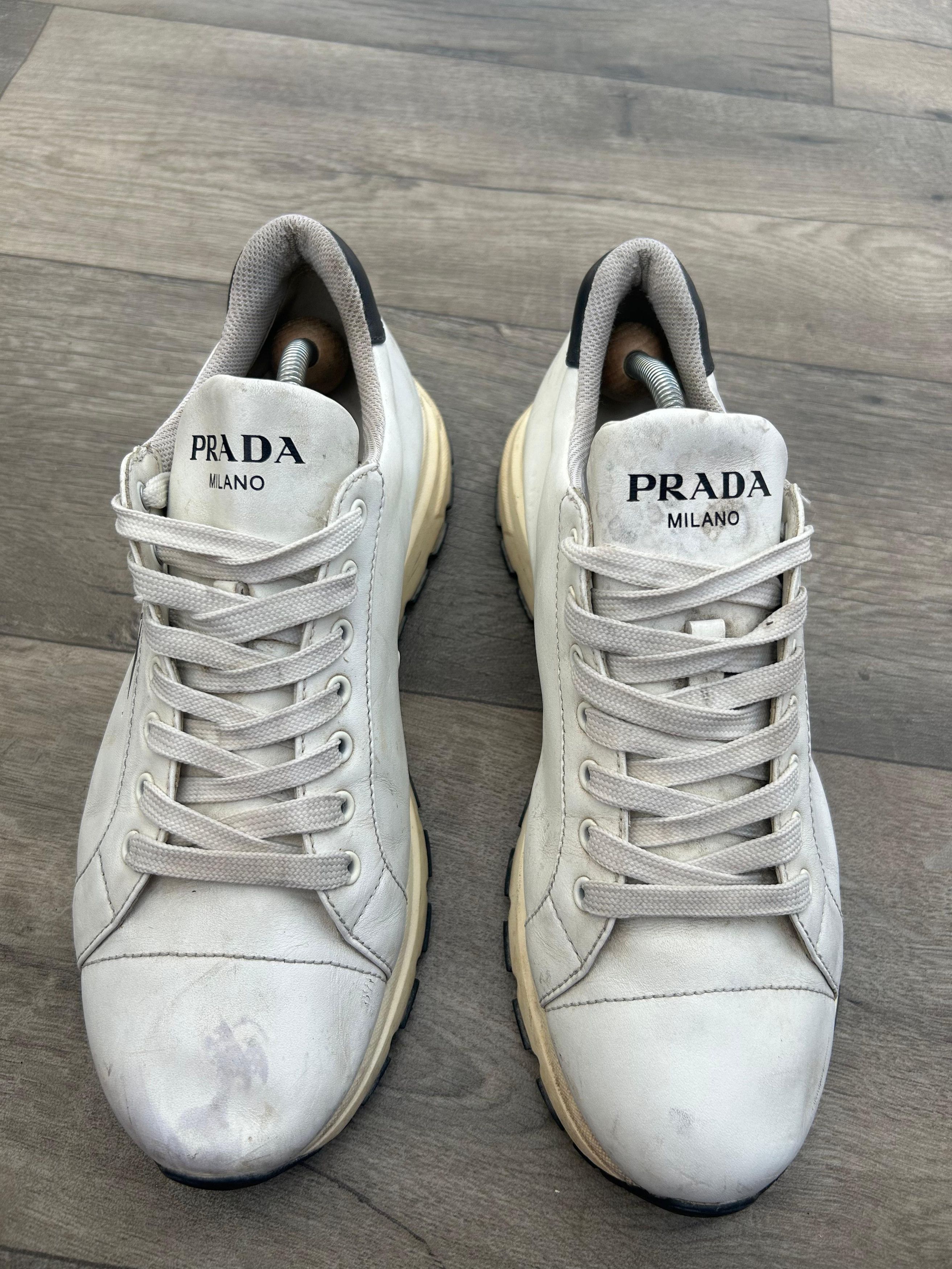 Prada White Prada Low Top Leather Sneakers Sz 9 UK Size US 10 / EU 43 - 2 Thumbnail