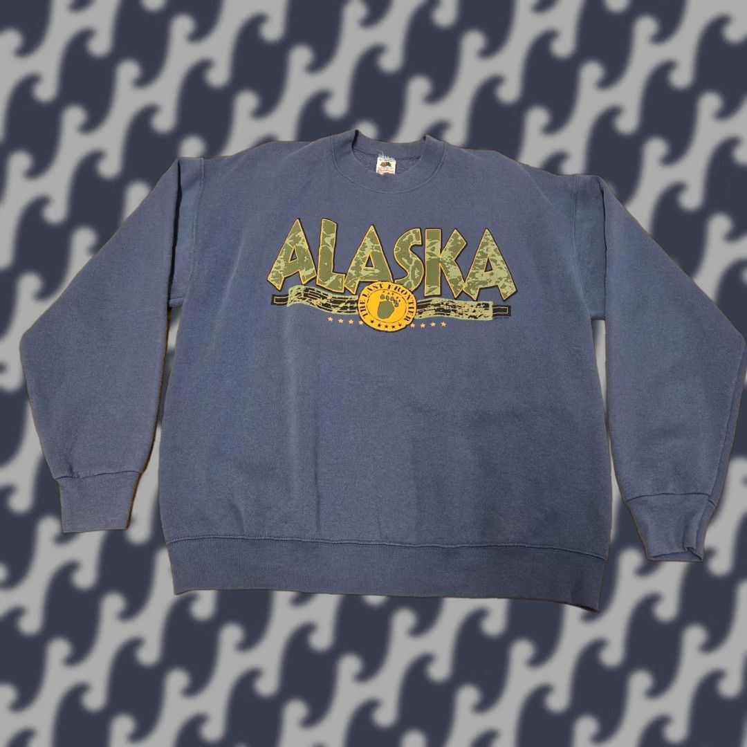 Fruit Of The Loom VINTAGE Fruit of the Loom Sweatshirt Mens Large Alaska Last Frontier USA 90s Blue Graphic Print Crew Neck Cotton Polyester Pullover Size US L / EU 52-54 / 3 - 1 Thumbnail