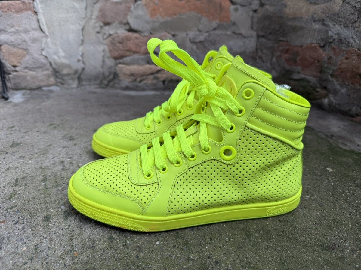 Gucci ✨Gucci✨ Neon Green Perforated Leather High Top Sneakers Size US 6.5 / IT 36.5 - 1 Thumbnail