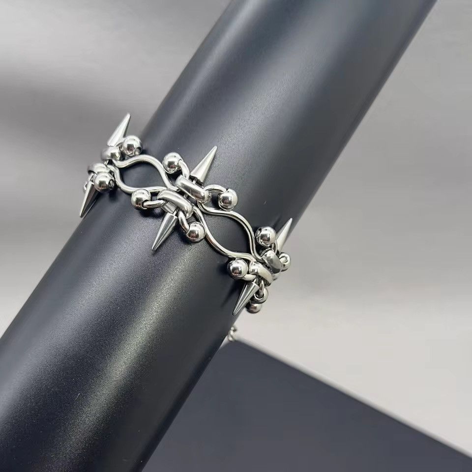 Japanese Brand Punk Rock Piercing Spike Double Layer Chain Bracelet Size ONE SIZE - 1 Thumbnail