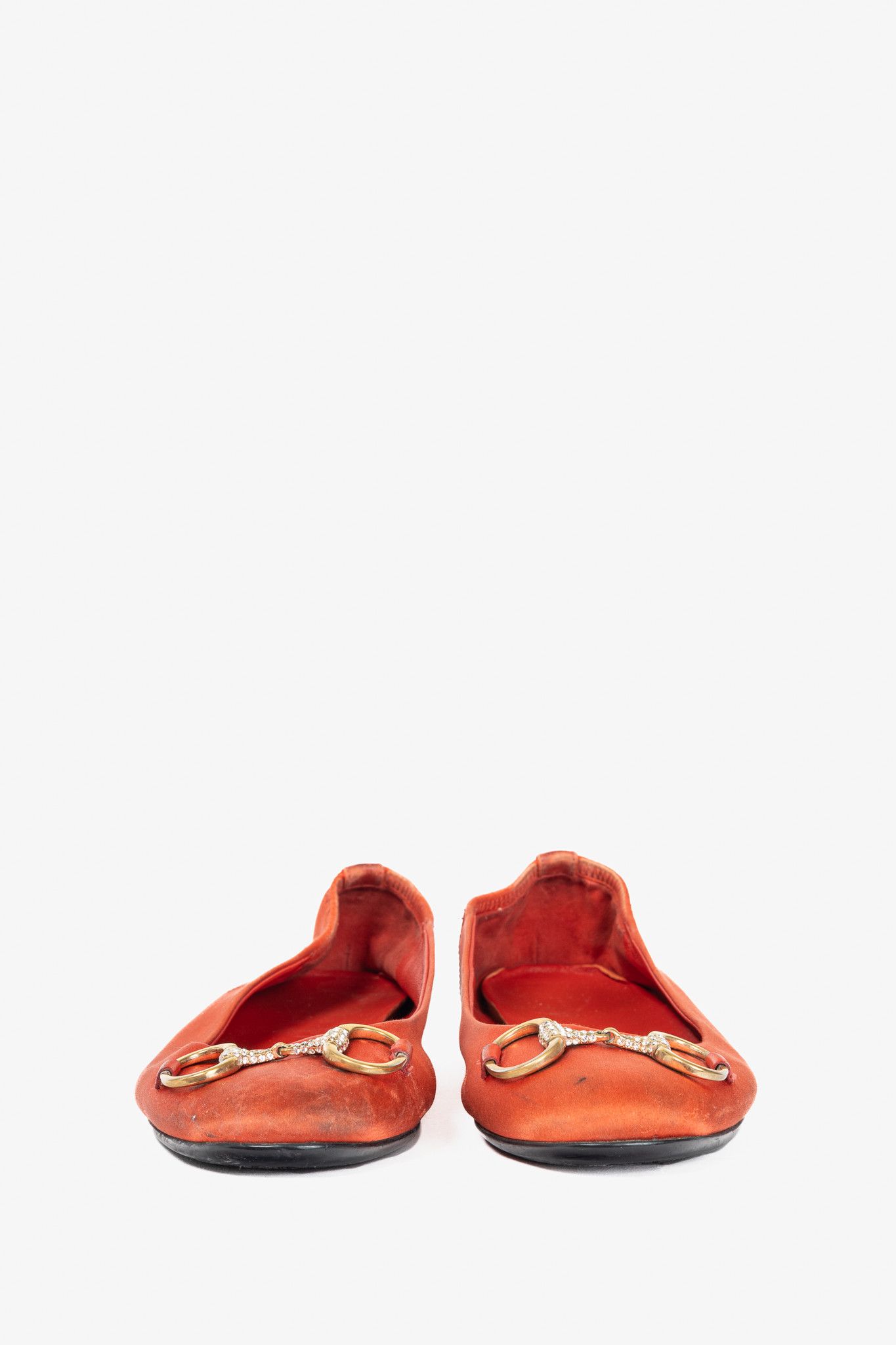 Gucci Gucci Orange Satin Crystal-Horsebit Ballet Flats Size US 8.5 / IT 38.5 - 3 Thumbnail