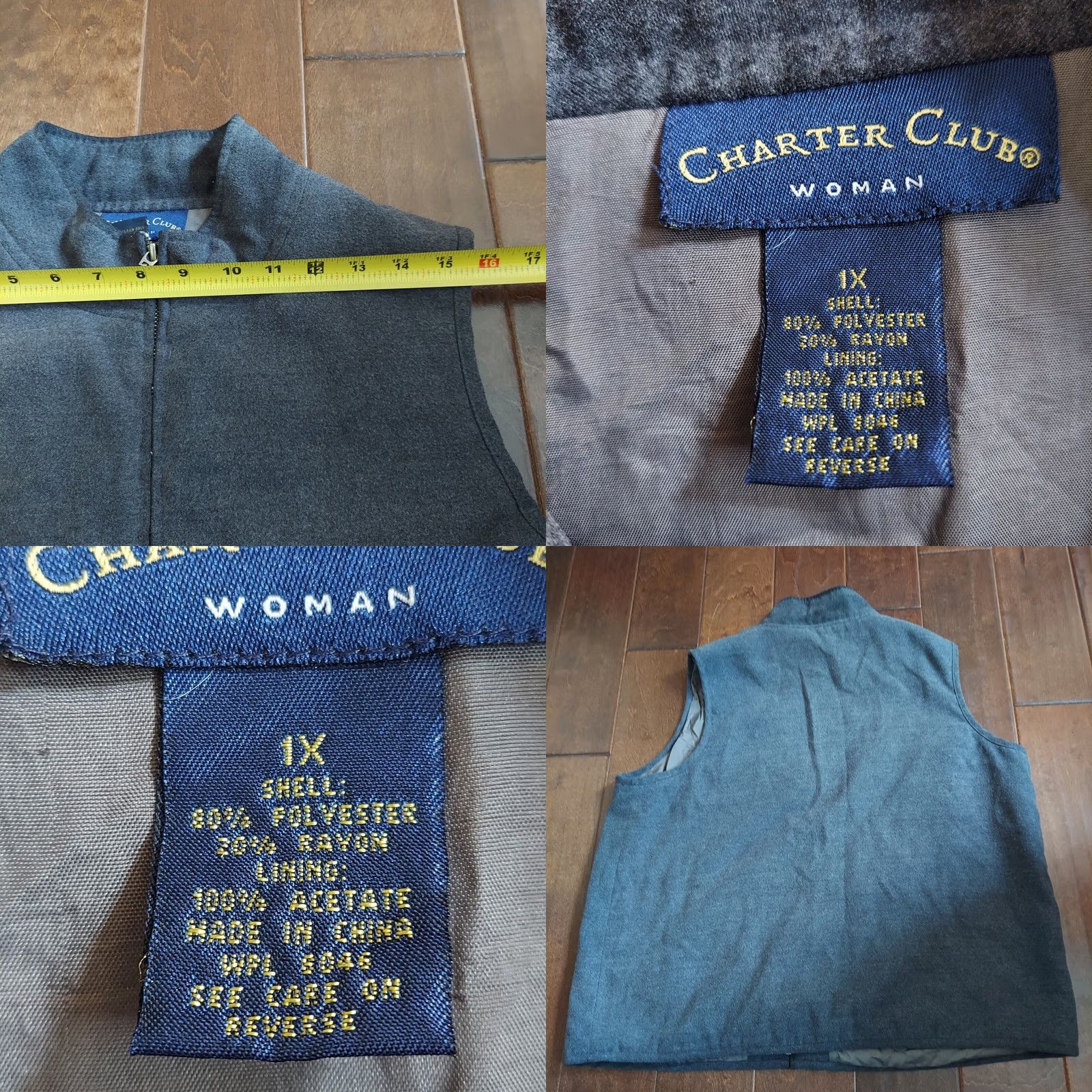 Charter Club Charter Club Women Vest Sleeveless Zip Pockets Gray 1X Regular Casual Travel Size XL / US 12-14 / IT 48-50 - 9 Thumbnail