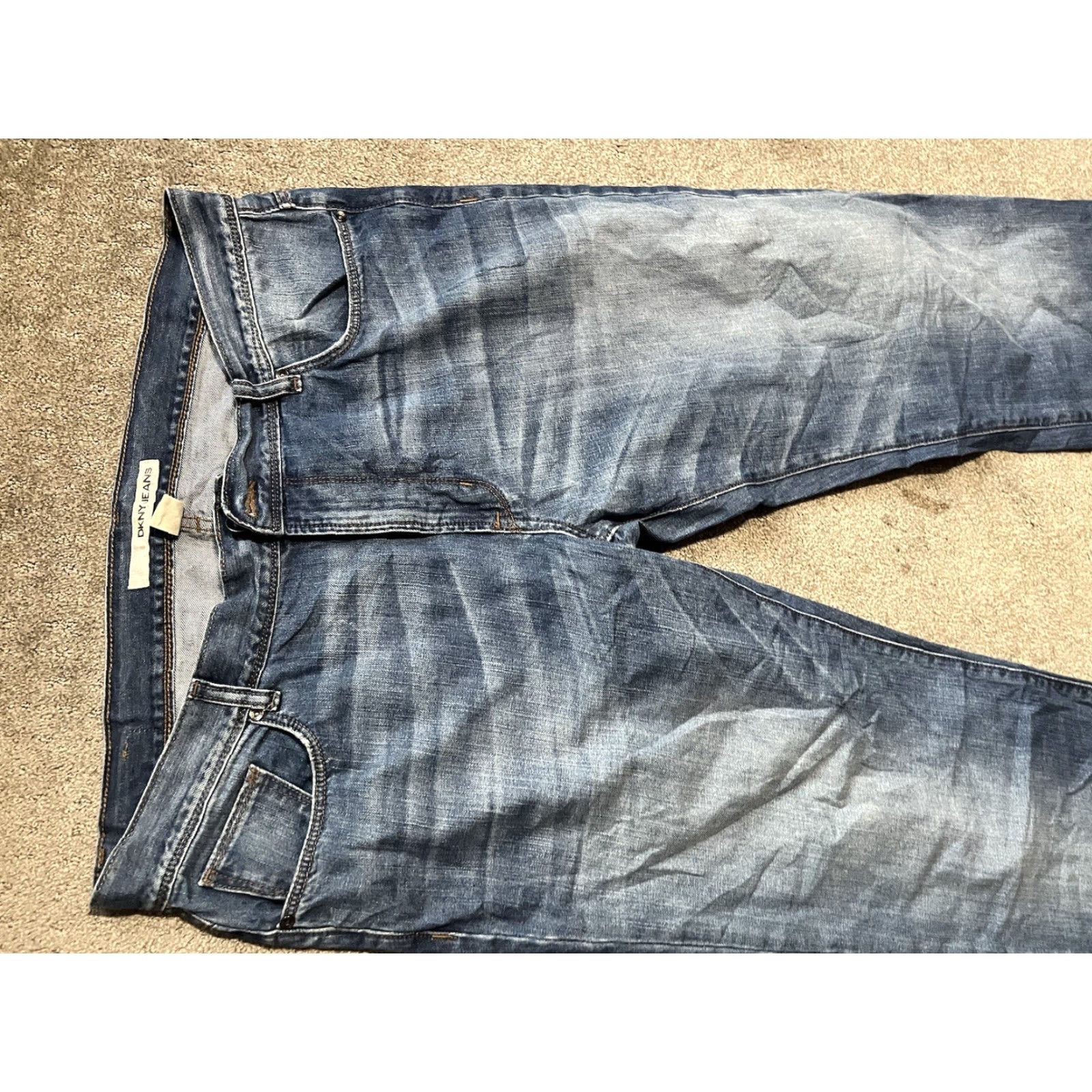 DKNY DKNY Jeans Men’s 38x32 Blue Cotton Denim Straight Leg Workwear Dark Wash Faded Denim Jeans Size US 38 / EU 54 - 4 Thumbnail