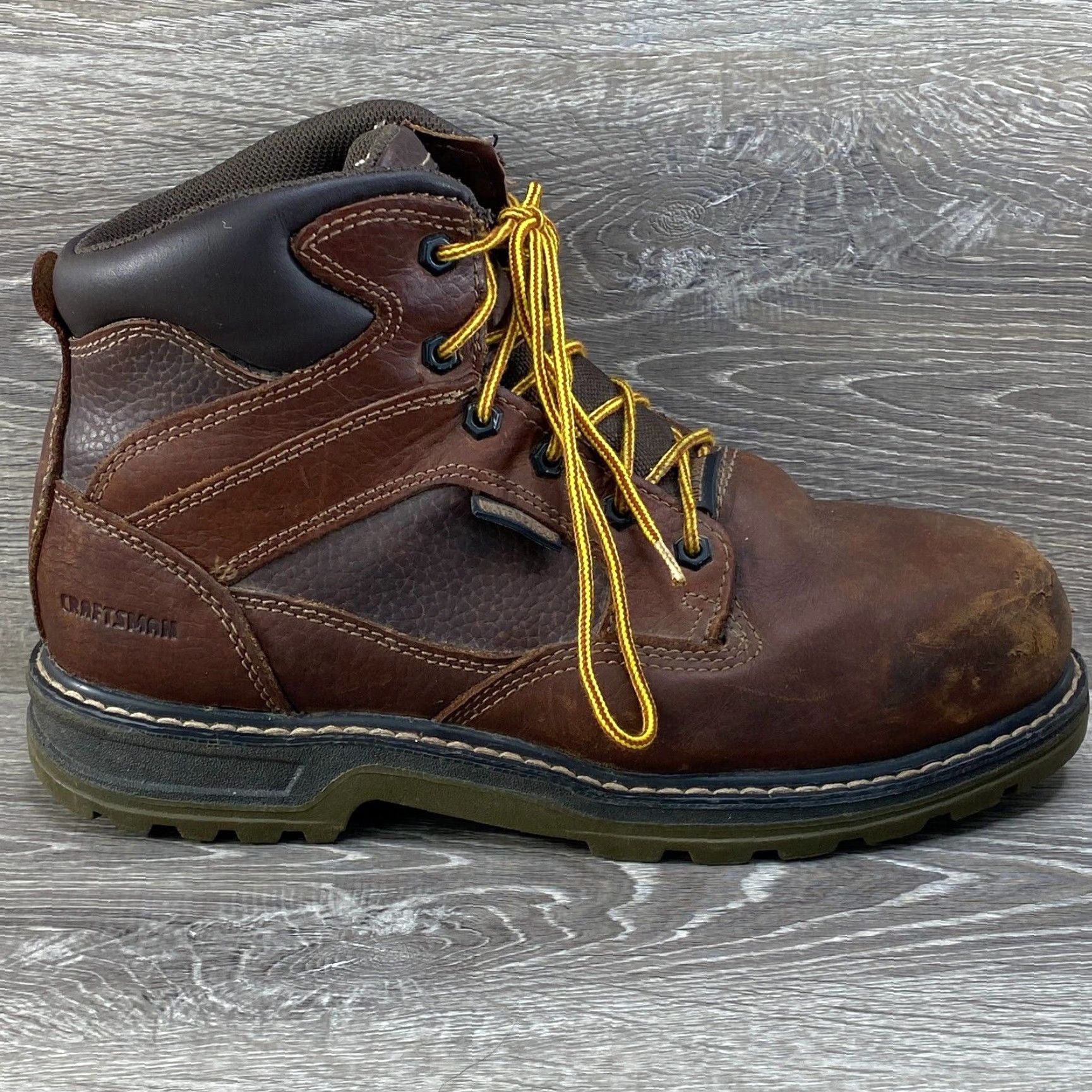 Vintage Craftsman Mens 11 W Work Boots Krypt Safety Toe Waterproof Brown Leather Lace Up Boots Mens 11 Brown Leather Waterproof Safety Toe Krypt Work Boots Size US 11 / EU 44 - 2 Thumbnail