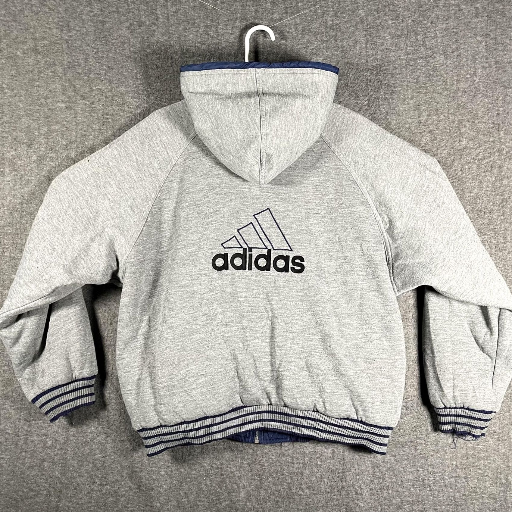 Adidas Adidas Jacket Mens XL Blue Gray Reversible Hooded Full Zip Winter Bomber Vintage Size US XL / EU 56 / 4 - 2 Thumbnail