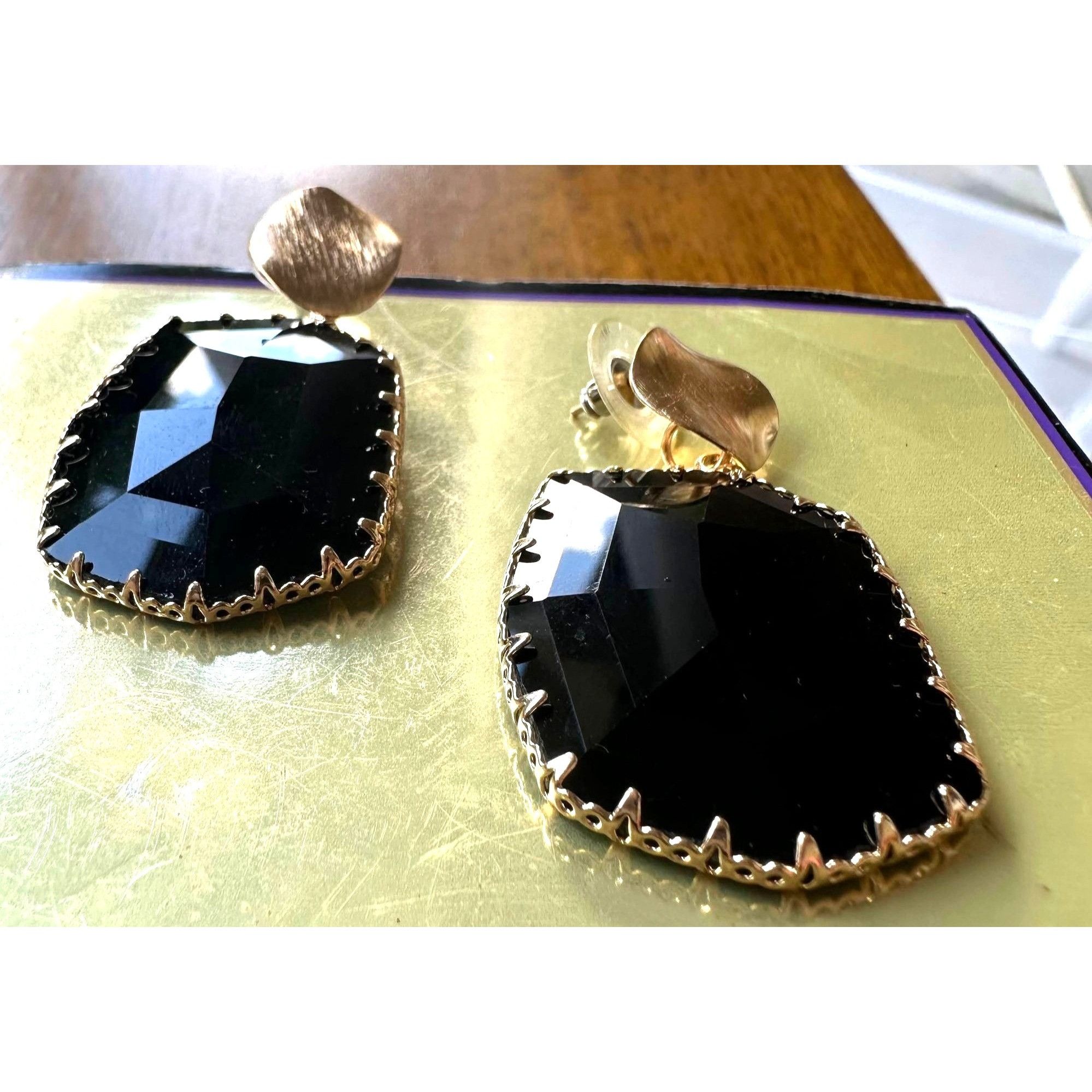 Handmade Black Glass Geometric Earrings New Formal Wedding Party Crui Size ONE SIZE - 7 Thumbnail