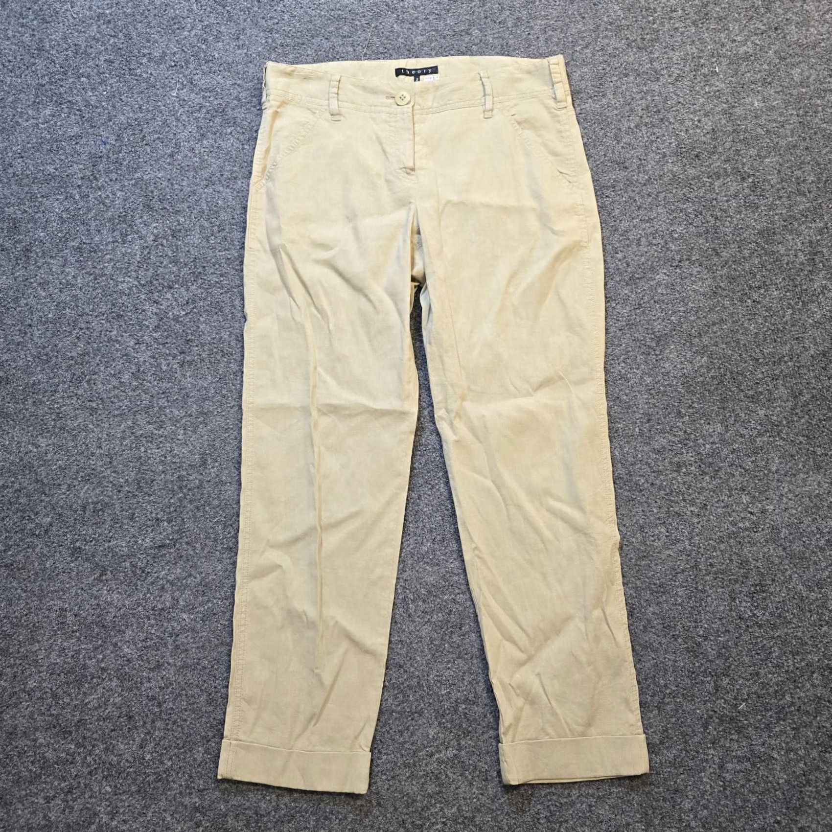 Theory Theory Pants Womens Size 2 Beige Tan Straight Leg Cuffed Minimal Career Capsule Dress Pants City Preppy Fall Spring Winter Womens Size 26" / US 2 / IT 38 - 2 Thumbnail
