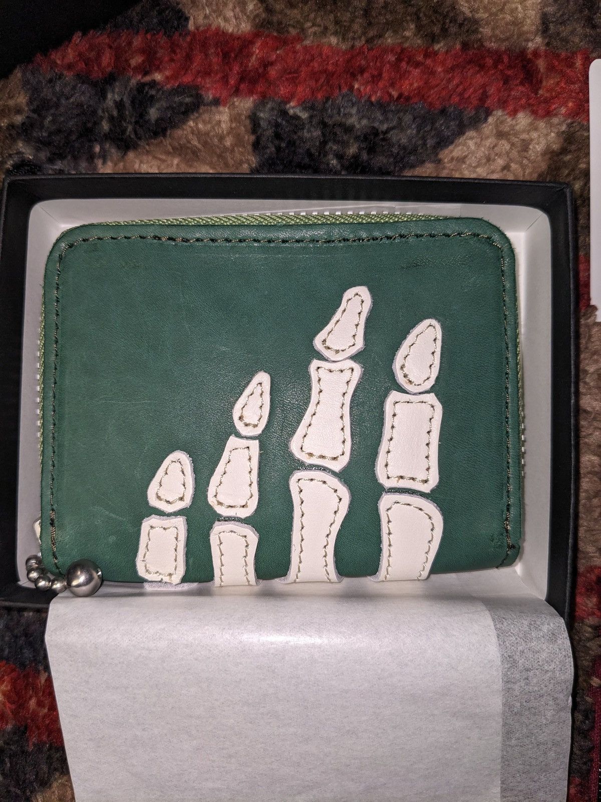 Kapital KAPITAL THUMBS UP BONE HAND ZIP LEATHER WALLET GREEN Size ONE SIZE - 6 Thumbnail