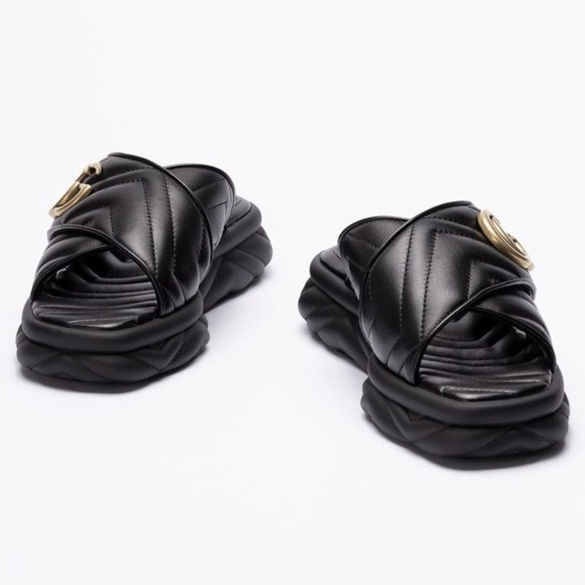 Gucci Marmont GG logo quilted leather slides sandals Size US 6 / IT 36 - 2 Thumbnail