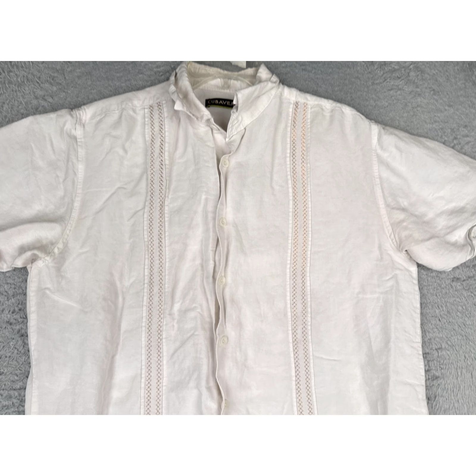 Cubavera Cubavera Shirt Mens L White Short Sleeve Embroidered Band Collar Guayabera Size US L / EU 52-54 / 3 - 4 Thumbnail