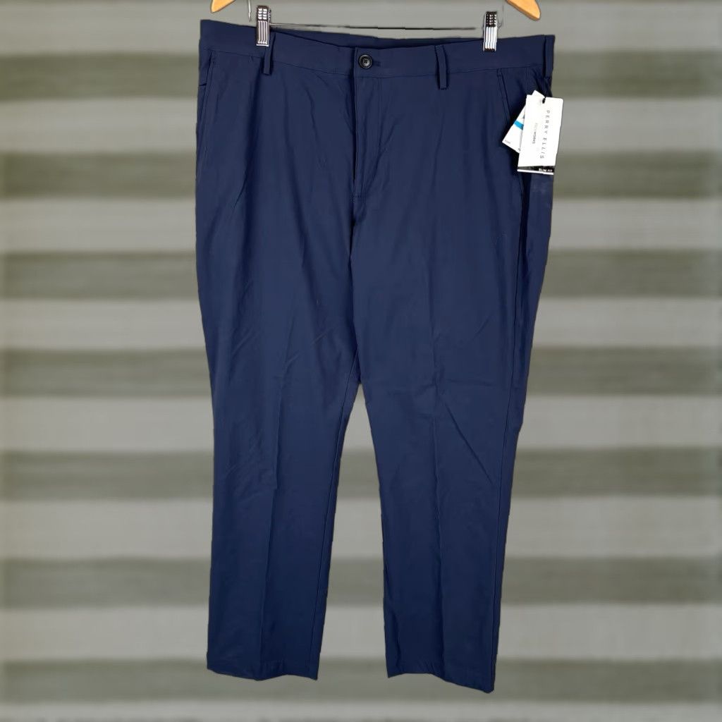 Perry Ellis Perry Ellis Dress Pants Mens 36x30 Navy Slim-Fit Stretch TechWorks Straight Leg Dress Pants Mens Slim-Fit Navy 36x30 Size US 36 / EU 52 - 1 Thumbnail