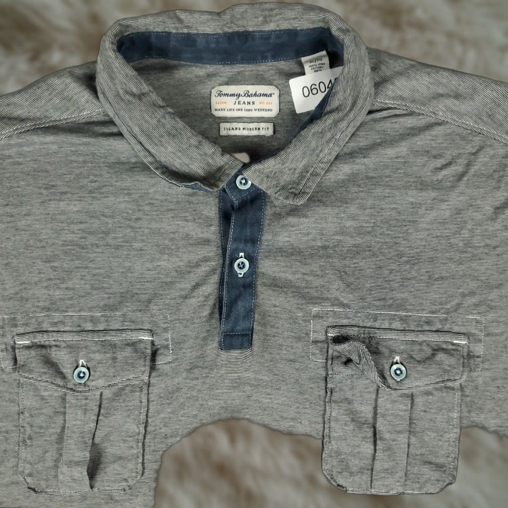 Tommy Bahama VINTAGE Tommy Bahama Polo Shirt Men XL Gray Casual Short Sleeve Canvas Size US XL / EU 56 / 4 - 1 Thumbnail