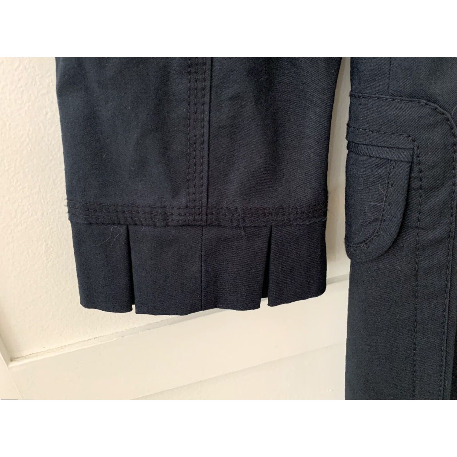 Juicy Couture Womens Juicy Couture Trench Coat Jacket Navy Petite Gold Buttons Beltless PP Blue Men’s Military Ruffle Trim Size XXS / US 00 / IT 34 - 5 Thumbnail