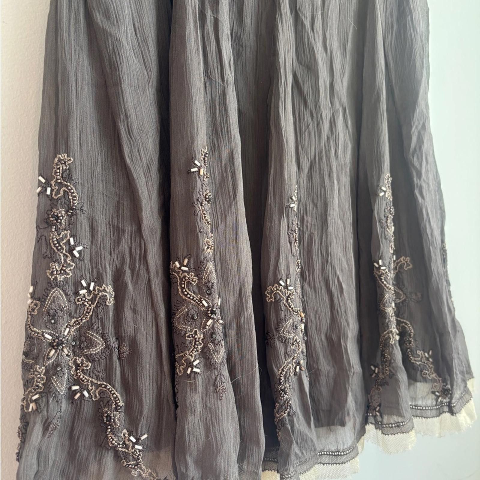 Elie Tahari Elie Tahari Brown V Neck Embroidered 100% Silk Dress Size XL / US 12-14 / IT 48-50 - 3 Thumbnail