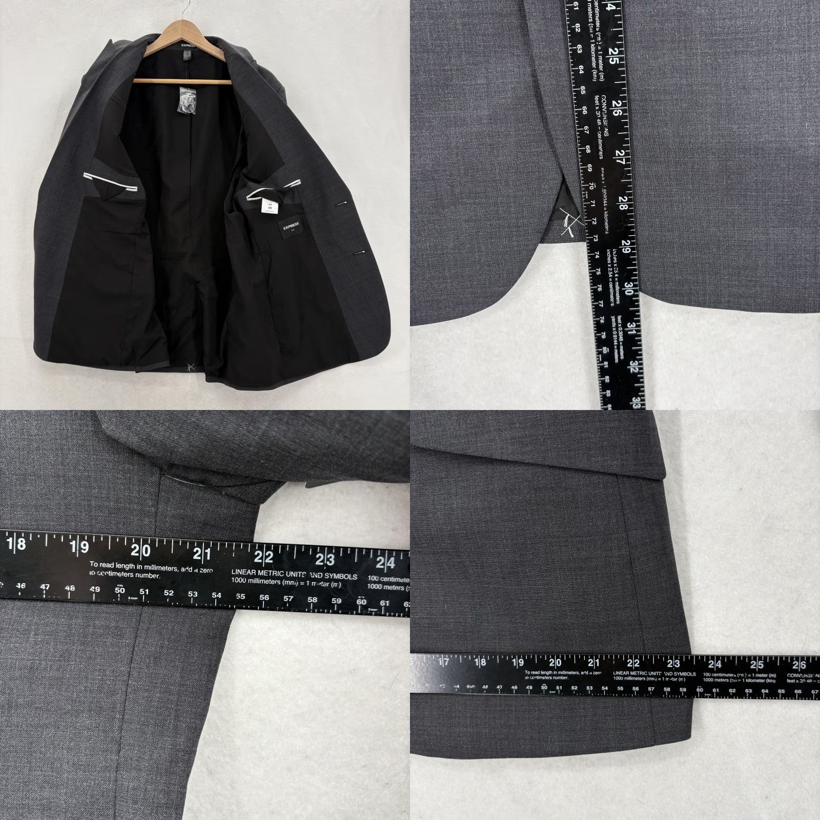 Express Express Slim Fit Two-Button Wool Blend Blazer Mens 42R Gray Jacket Regular Notch Lapel Size 42R - 9 Thumbnail
