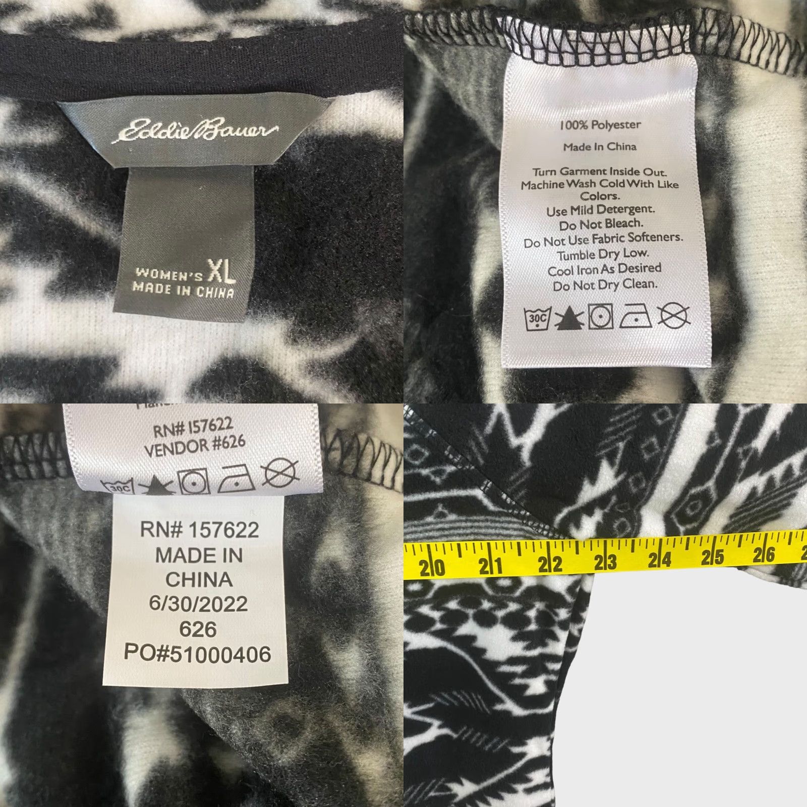 Eddie Bauer VINTAGE Eddie Bauer Ultra Soft Fleece 1/4 Zip Sweater Womens XL Black Aztec Pullover Size XL / US 12-14 / IT 48-50 - 8 Thumbnail